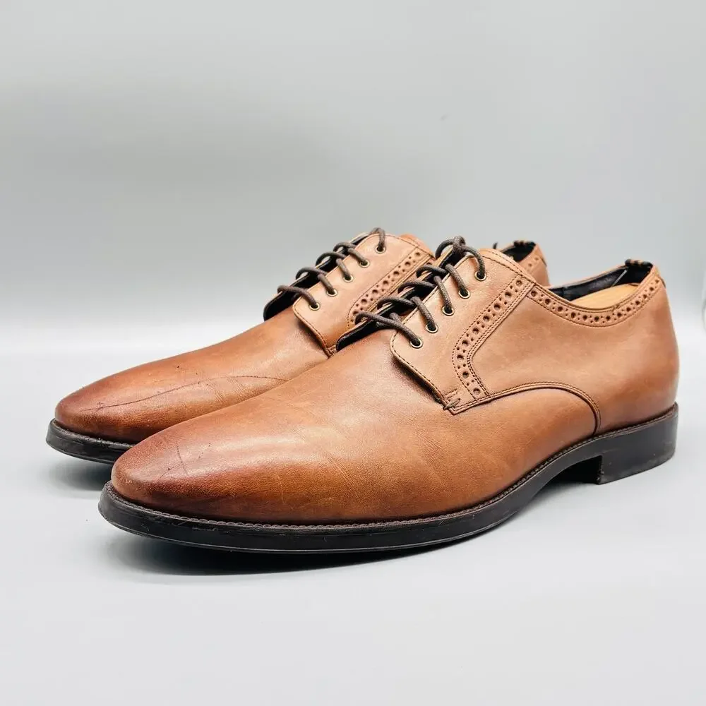 Cole Haan Shoes Mens 12 Brown Leather Grand OS Plain Toe Oxford Lace Up Dress
